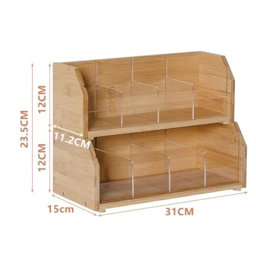 TIOPGHAD 2-Layer Stackable Bamboo Tea Bag Organizer Holder 32cm (12.2in) | Holds 150 Tea Bags thumbnail 4