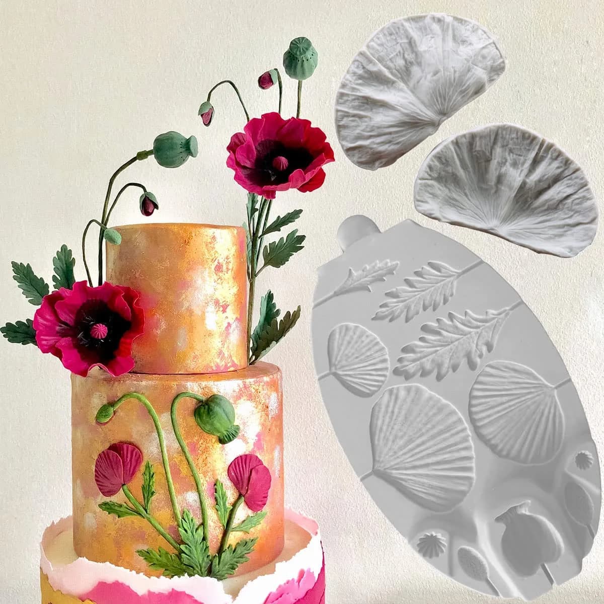 ZHUOJIE Food Preparation Mold Silicone Flower & Leaf Set | Sugarcraft & Chocolate Tool — Light Gray