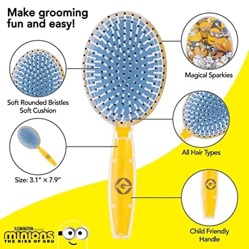 LUV HER Minions Kids Hair Brush with Sparkling Stars Confetti - Ages 3+ | Gentle Detangling for All Hair Types thumbnail 3