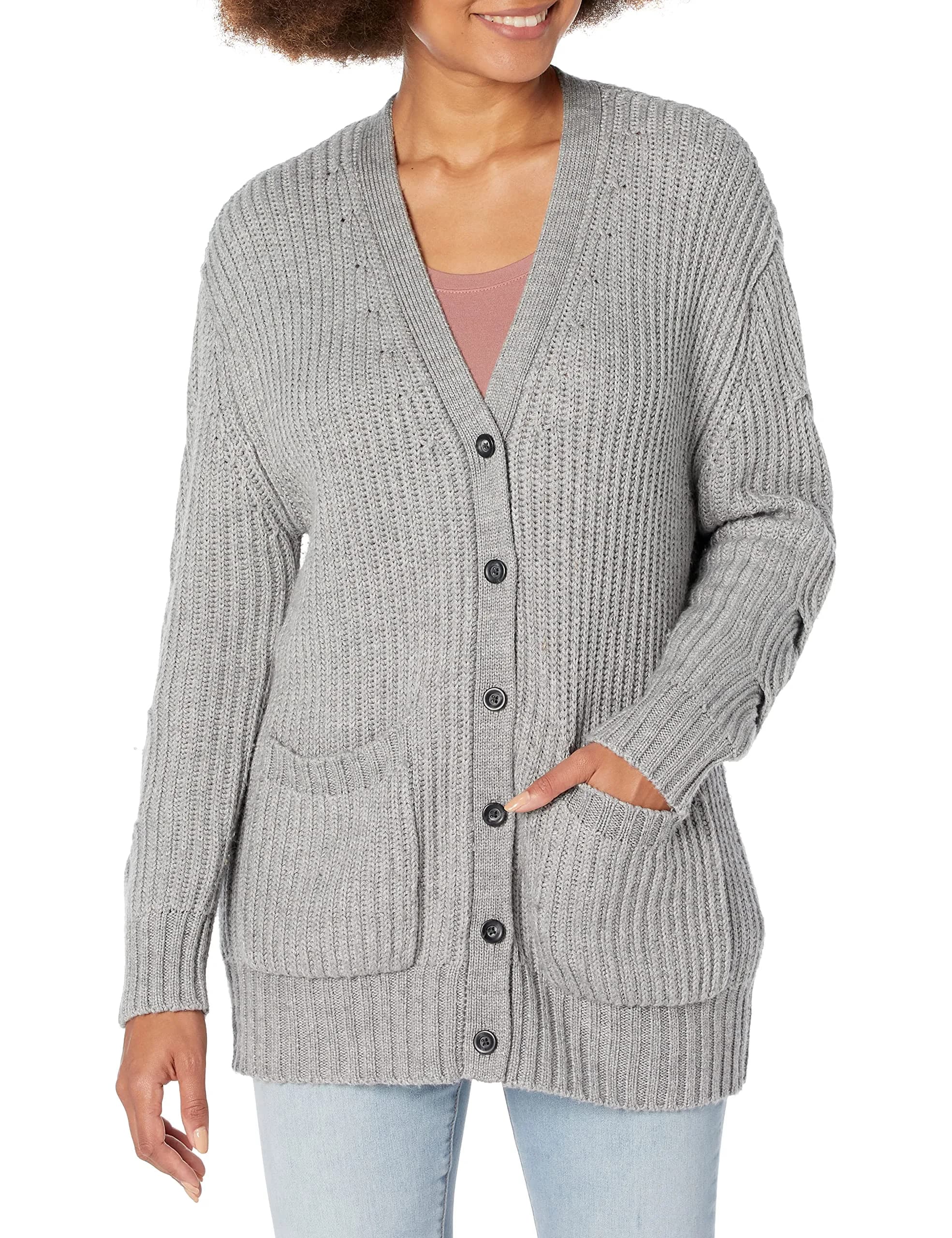 Thakoon Collective Grey Cable Knit Cardigan | V-Neck, Medium, Rayon Blend, 28" Length — Grey
