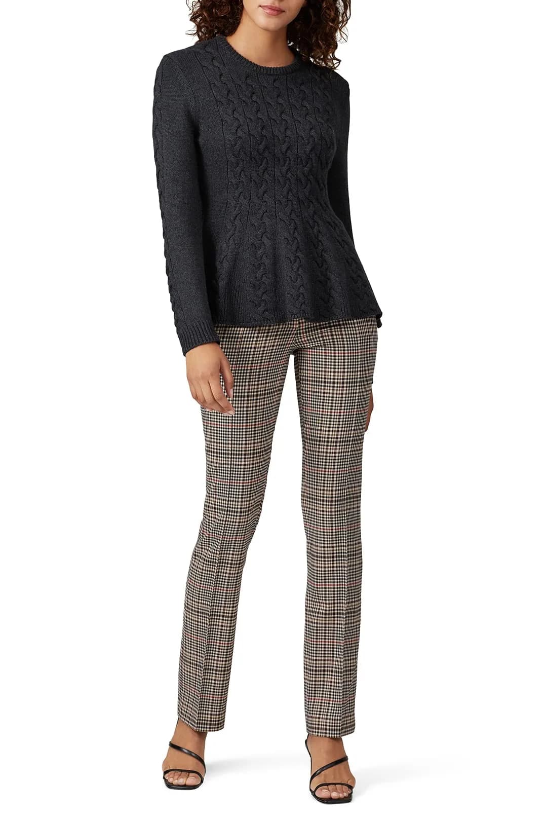 Jason Wu Collective Grey Peplum Sweater | Crew Neck, Cotton Blend, Large — Grey