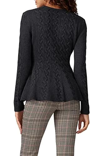 Jason Wu Collective Grey Peplum Sweater | Crew Neck, Cotton Blend, Large thumbnail 4