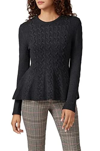 Jason Wu Collective Grey Peplum Sweater | Crew Neck, Cotton Blend, Large thumbnail 3