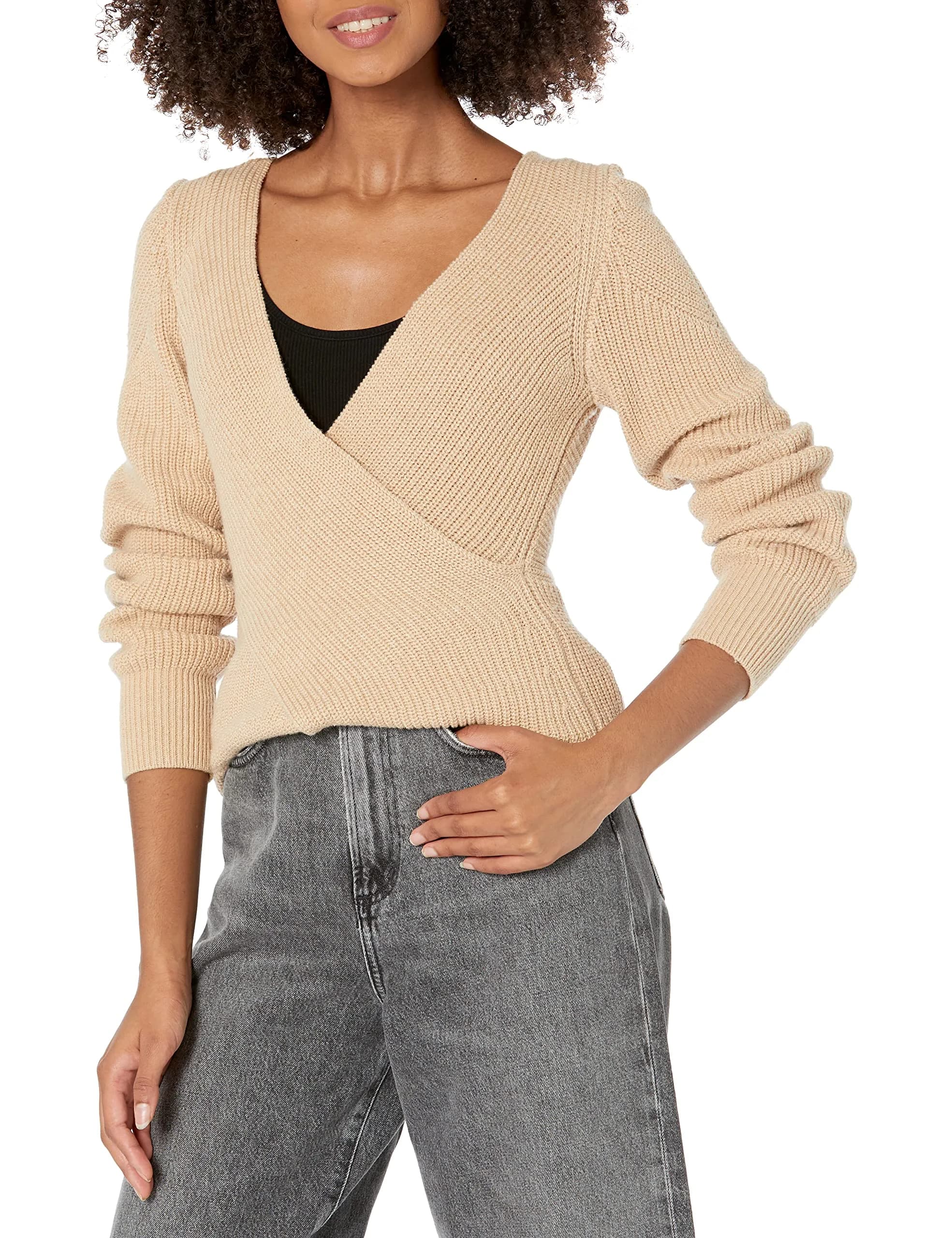 TOME Collective Cross Over Sweater S | Brown Cotton Fitted Sweater with V-Neck