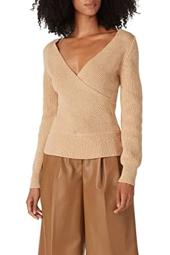 TOME Collective Cross Over Sweater S | Brown Cotton Fitted Sweater with V-Neck thumbnail 3