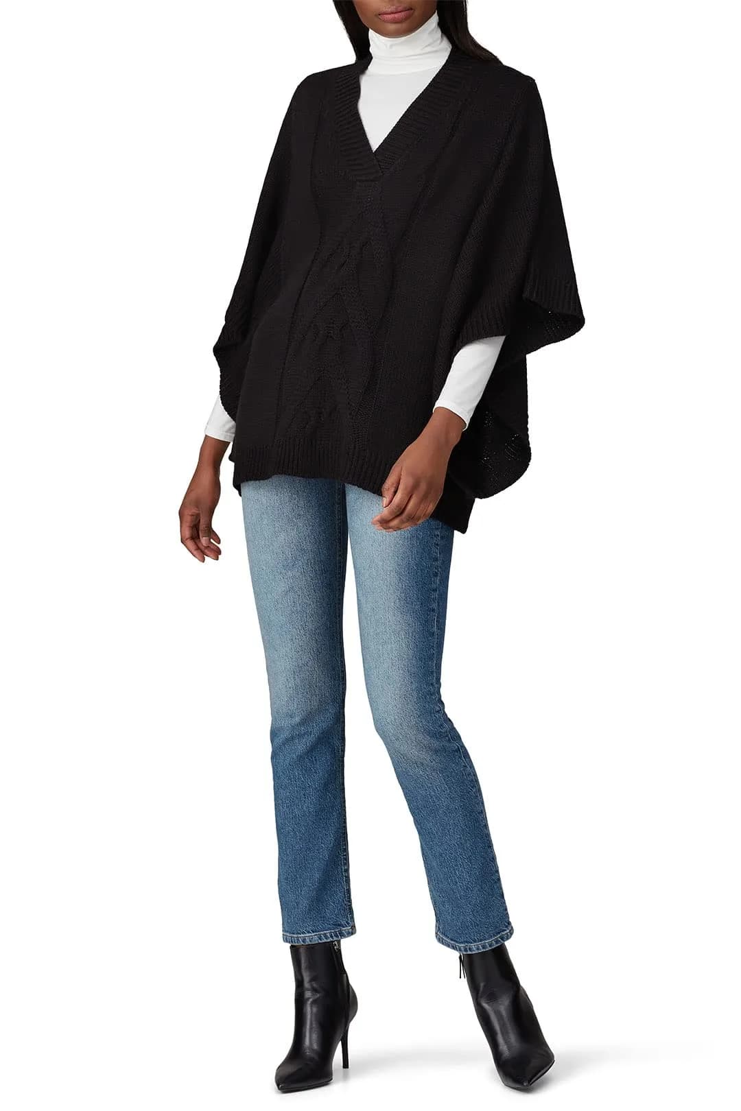 KF/KaufmanFranco Collective Rent the Runway Pre-Loved Black Slouchy Cable Knit Sweater, Small | Oversized V-Neck with Bat Sleeves
