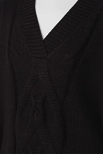 KF/KaufmanFranco Collective Rent the Runway Pre-Loved Black Slouchy Cable Knit Sweater, Small | Oversized V-Neck with Bat Sleeves thumbnail 5