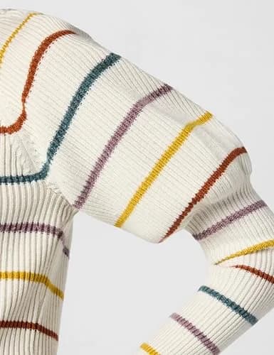 Saylor Puff Sleeve Striped Sweater, White, Large | Cozy Knit Statement Piece thumbnail 5