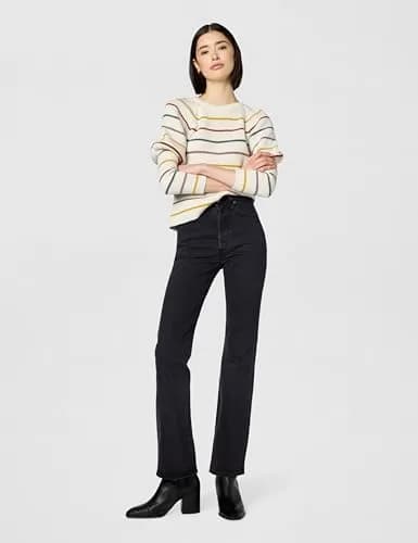 Saylor Puff Sleeve Striped Sweater, White, Large | Cozy Knit Statement Piece thumbnail 8