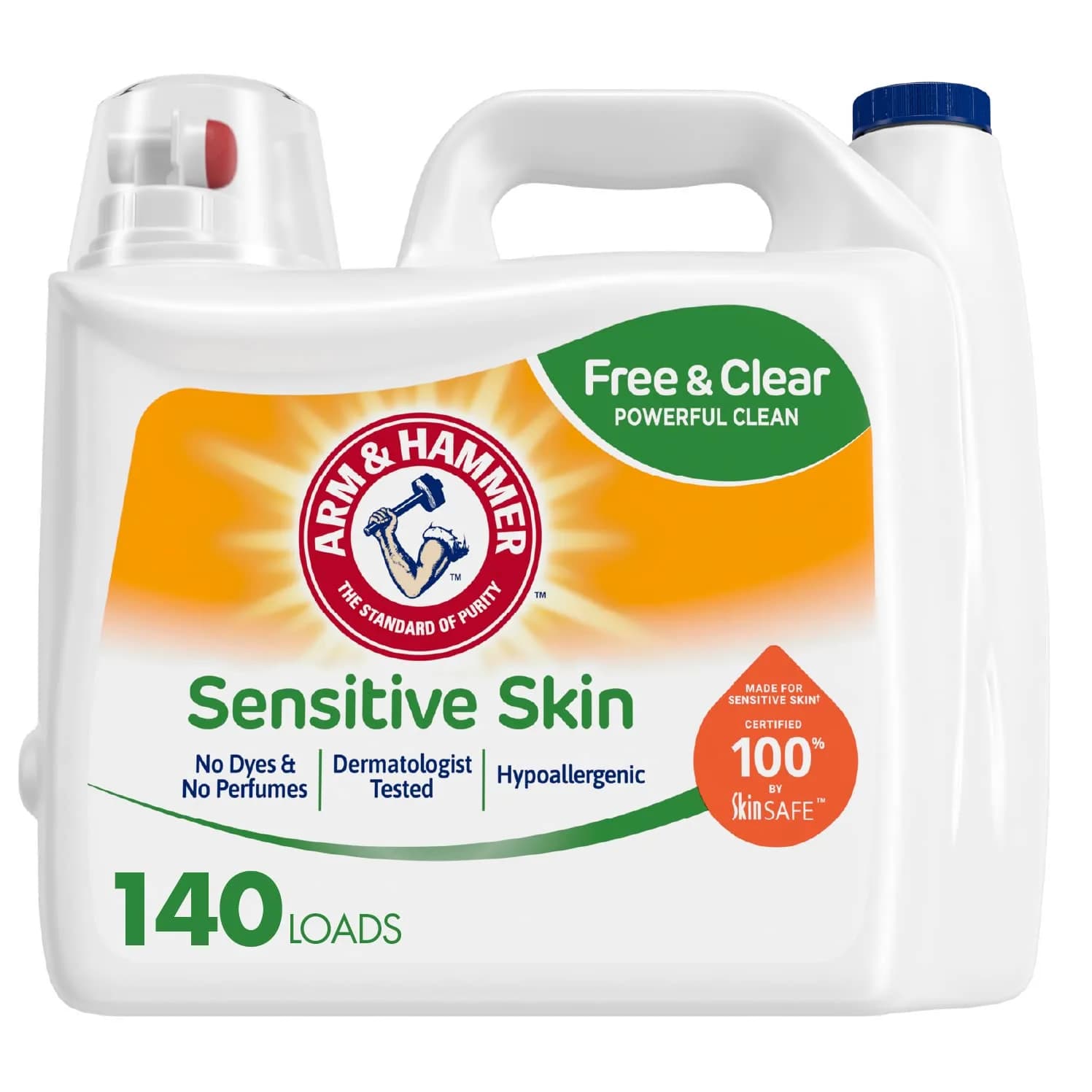 Arm & Hammer Sensitive Skin Free & Clear Liquid Laundry Detergent, 189 Fl Oz (5.6 L) | Hypoallergenic Formula for Indian Homes - main product image