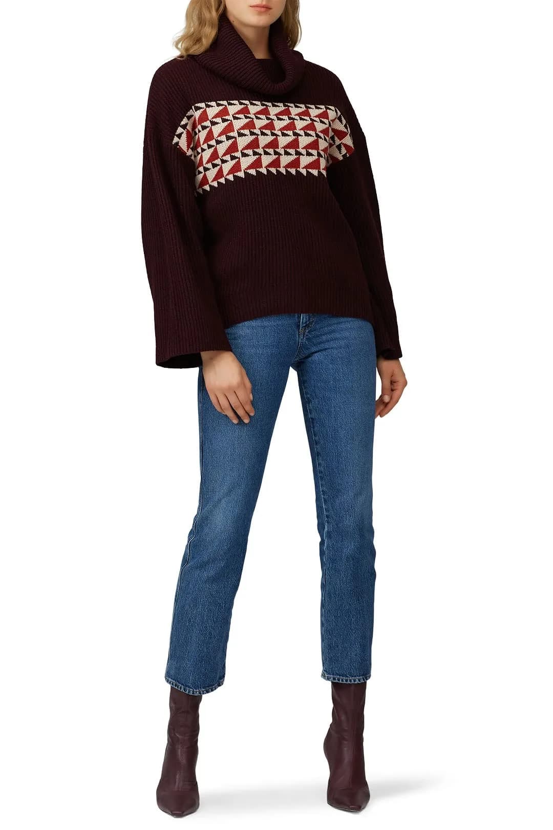 Charli Lisa Sweater Purple X-Small | Boxy High-Low Hem, Jacquard Motif, Polyester Blend