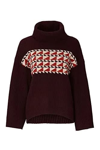 Charli Lisa Sweater Purple X-Small | Boxy High-Low Hem, Jacquard Motif, Polyester Blend thumbnail 2