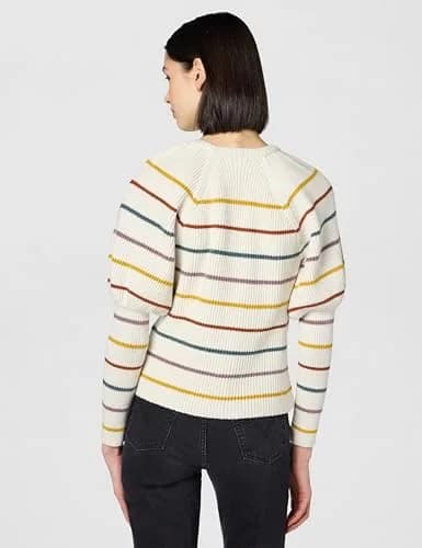 Saylor White Sweater | Puff Sleeve Multi Stripe Knit for Women, X-Small thumbnail 3