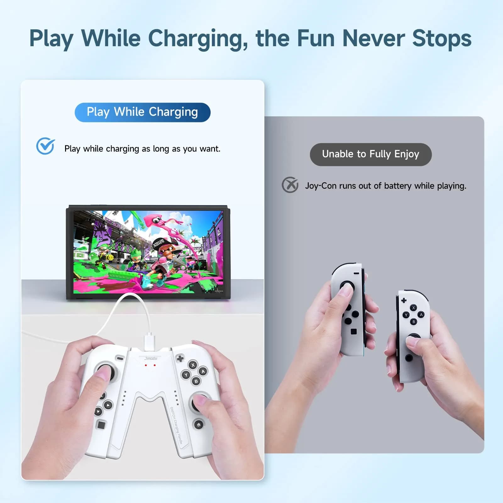 JINGDU White Joy-Con Charging Grip for Nintendo Switch & OLED | Play While Charging - view 2