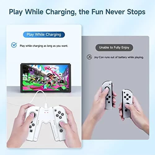 JINGDU White Joy-Con Charging Grip for Nintendo Switch & OLED | Play While Charging thumbnail 2