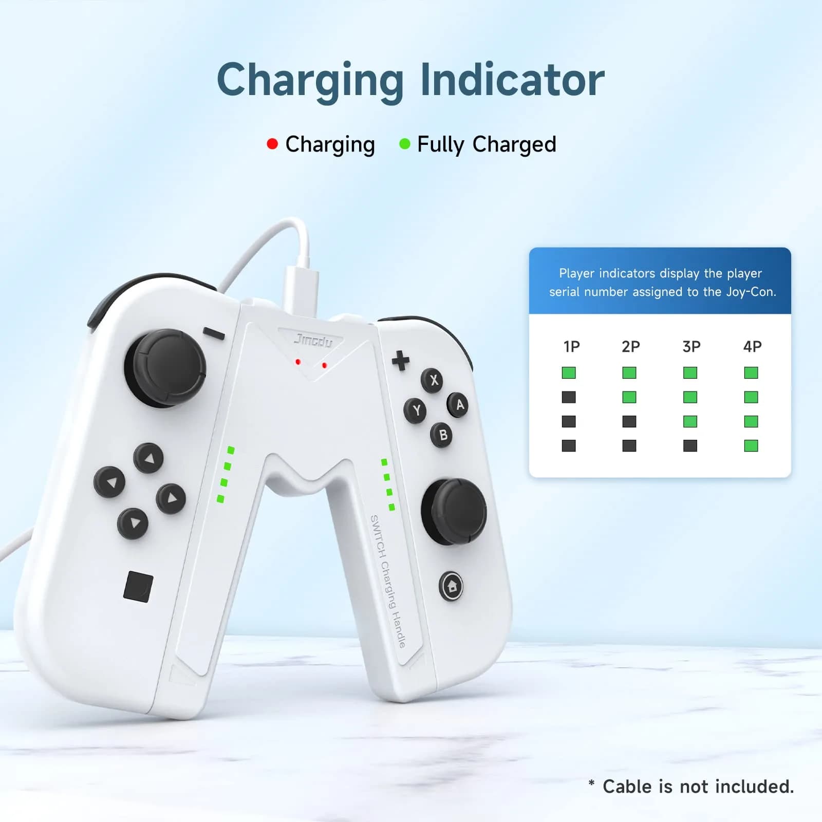 JINGDU White Joy-Con Charging Grip for Nintendo Switch & OLED | Play While Charging - view 3