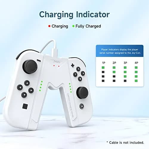 JINGDU White Joy-Con Charging Grip for Nintendo Switch & OLED | Play While Charging thumbnail 3