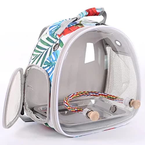 ORIZZP Bird Carrier Backpack with Rope Perch & Bubble Window, Multi-Colored Polyester, 35.6cm (14in) Height | Portable Pet Travel Bag thumbnail 4