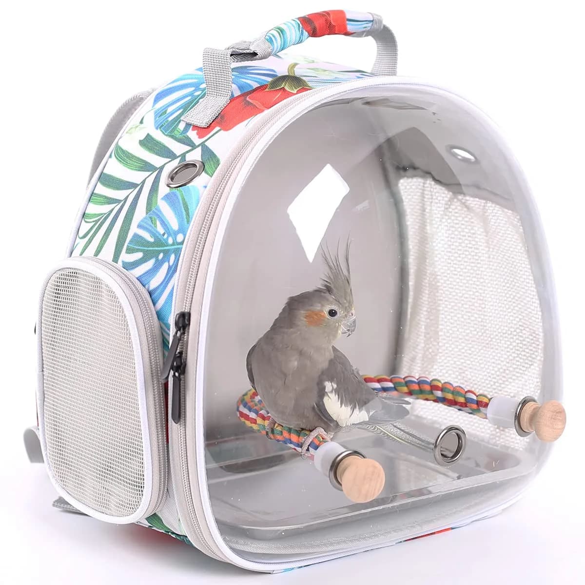 ORIZZP Bird Carrier Backpack with Rope Perch & Bubble Window, Multi-Colored Polyester, 35.6cm (14in) Height | Portable Pet Travel Bag - view 6