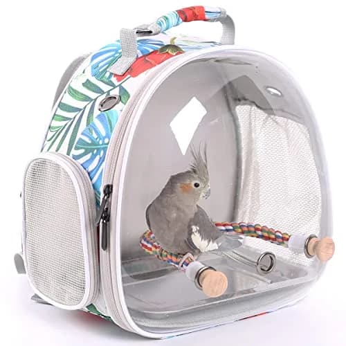 ORIZZP Bird Carrier Backpack with Rope Perch & Bubble Window, Multi-Colored Polyester, 35.6cm (14in) Height | Portable Pet Travel Bag thumbnail 6