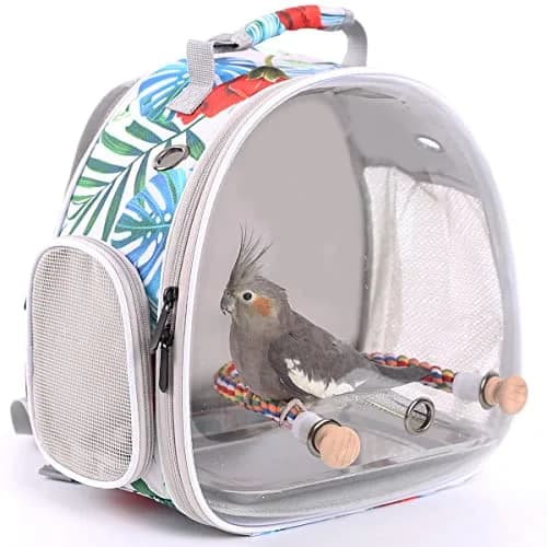 ORIZZP Bird Carrier Backpack with Rope Perch & Bubble Window, Multi-Colored Polyester, 35.6cm (14in) Height | Portable Pet Travel Bag thumbnail 1
