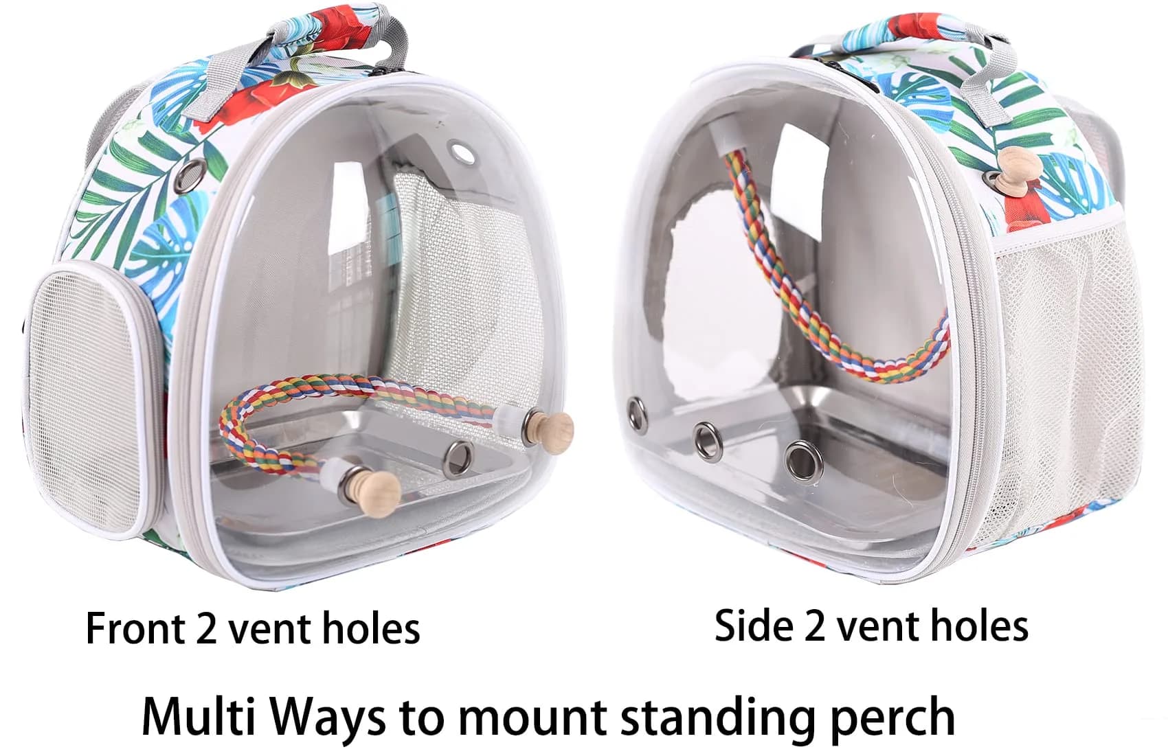 ORIZZP Bird Carrier Backpack with Rope Perch & Bubble Window, Multi-Colored Polyester, 35.6cm (14in) Height | Portable Pet Travel Bag - view 2