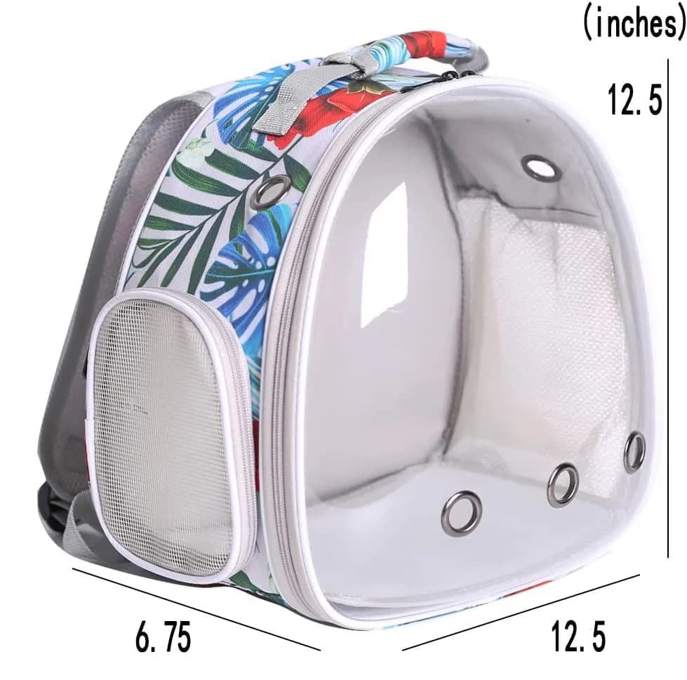 ORIZZP Bird Carrier Backpack with Rope Perch & Bubble Window, Multi-Colored Polyester, 35.6cm (14in) Height | Portable Pet Travel Bag thumbnail 3