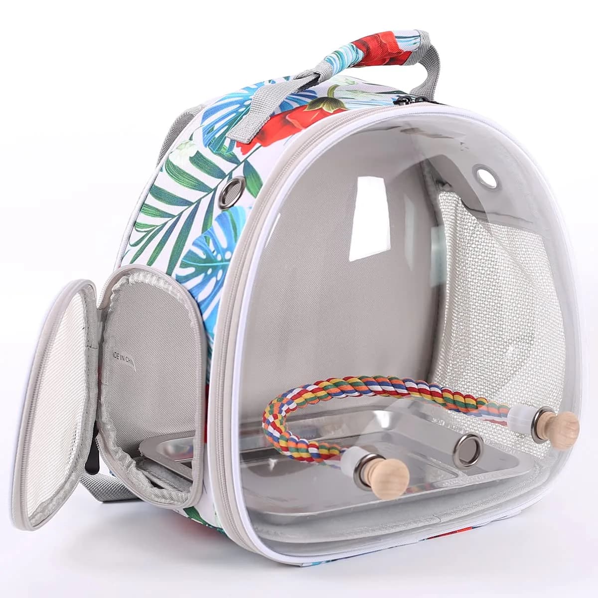 ORIZZP Bird Carrier Backpack with Rope Perch & Bubble Window, Multi-Colored Polyester, 35.6cm (14in) Height | Portable Pet Travel Bag - view 4