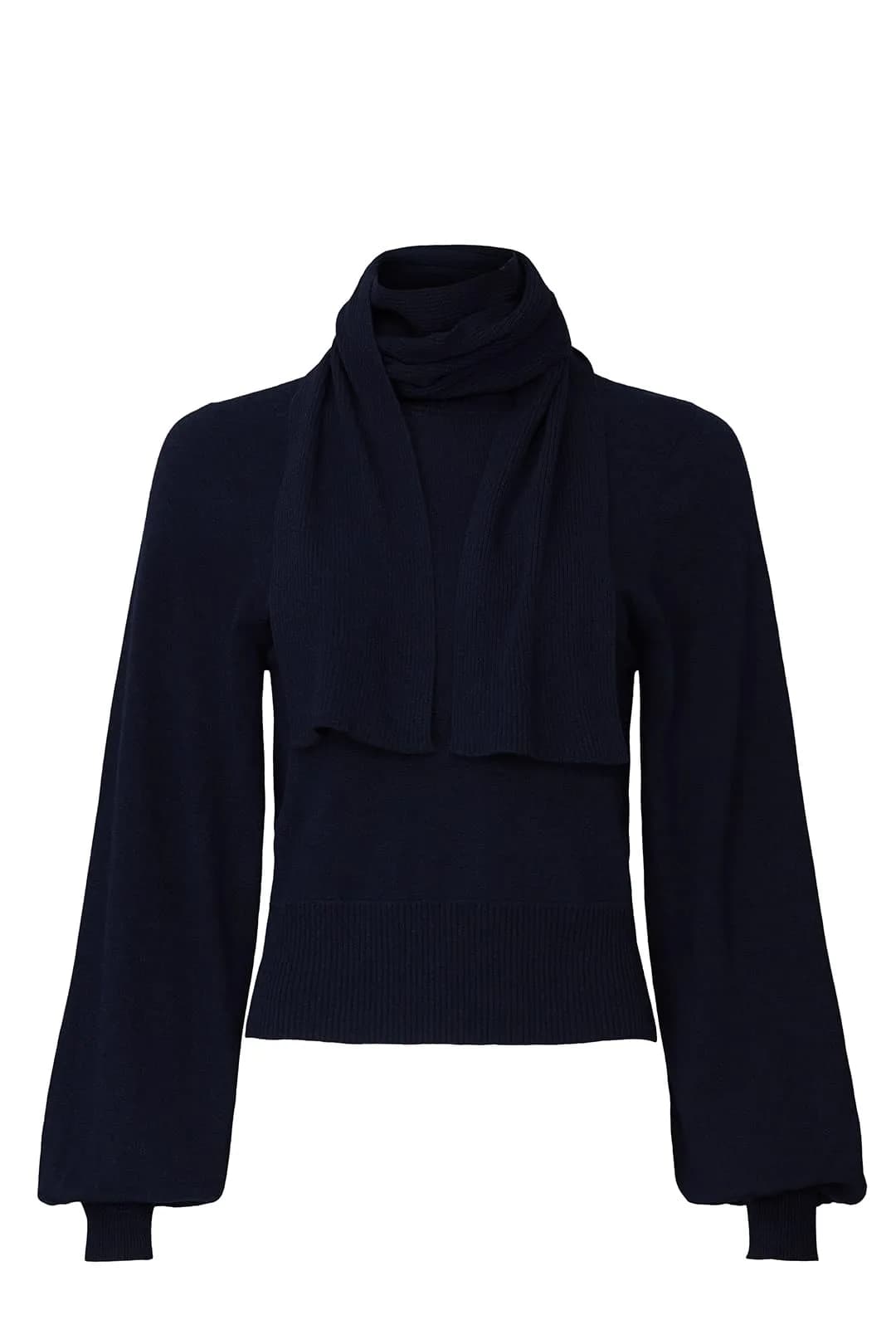SEE BY Chloé Blue Knit Bow Sweater | Fitted, Polyester Blend, 25" Length — Blue