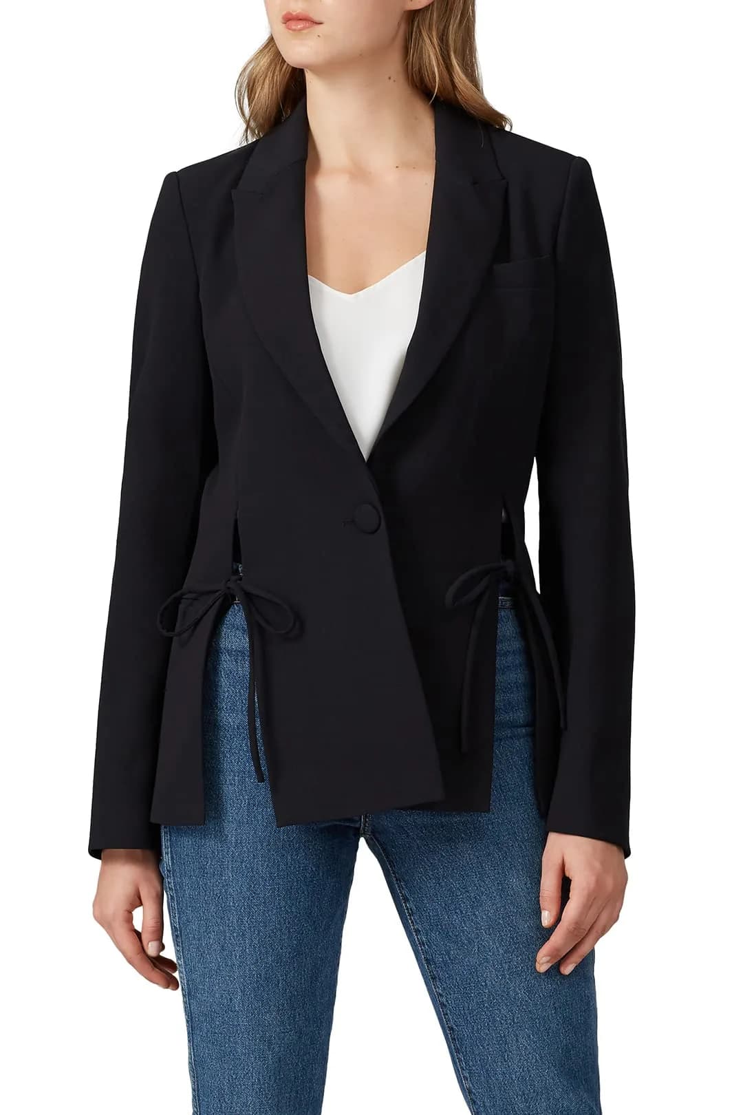 Prabal Gurung Collective Rent the Runway Pre-Loved Black Tie Blazer, 2 | Feminine fall blazer with side tie, polyester blend, slim fit