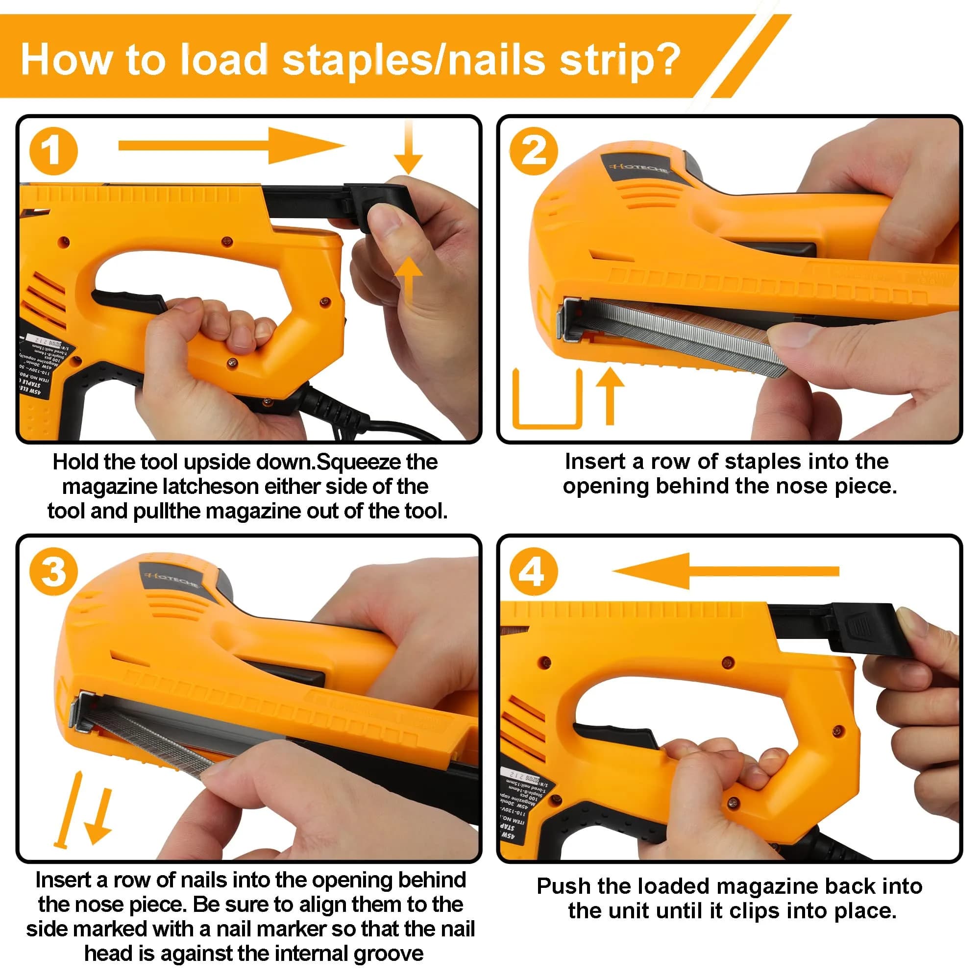 Hoteche Electric Brad Nailer & Stapler - 2-in-1 Power Tool for Woodworking & Upholstery, 15mm Brad Nails & 8-14mm Staples - view 6