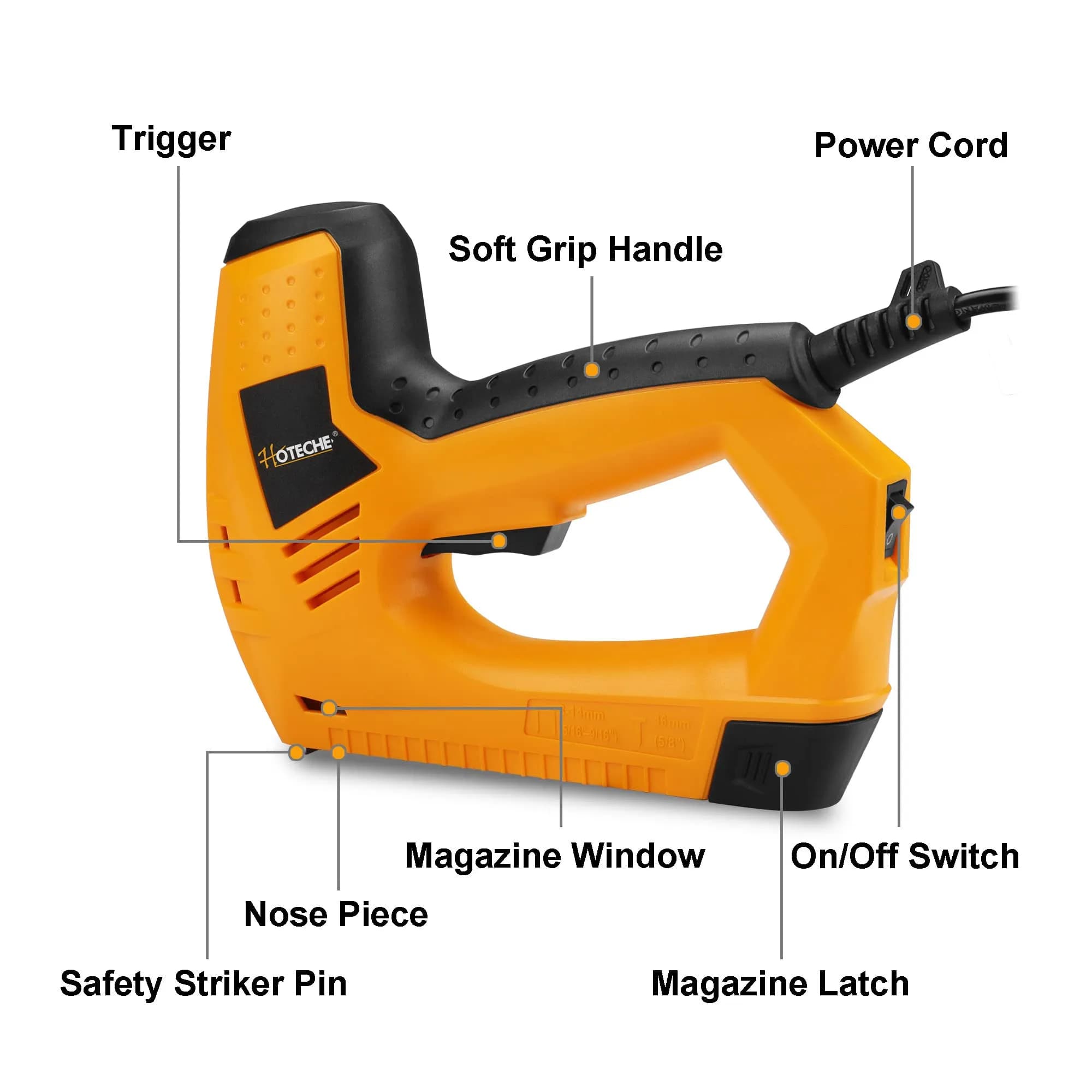 Hoteche Electric Brad Nailer & Stapler - 2-in-1 Power Tool for Woodworking & Upholstery, 15mm Brad Nails & 8-14mm Staples - view 2