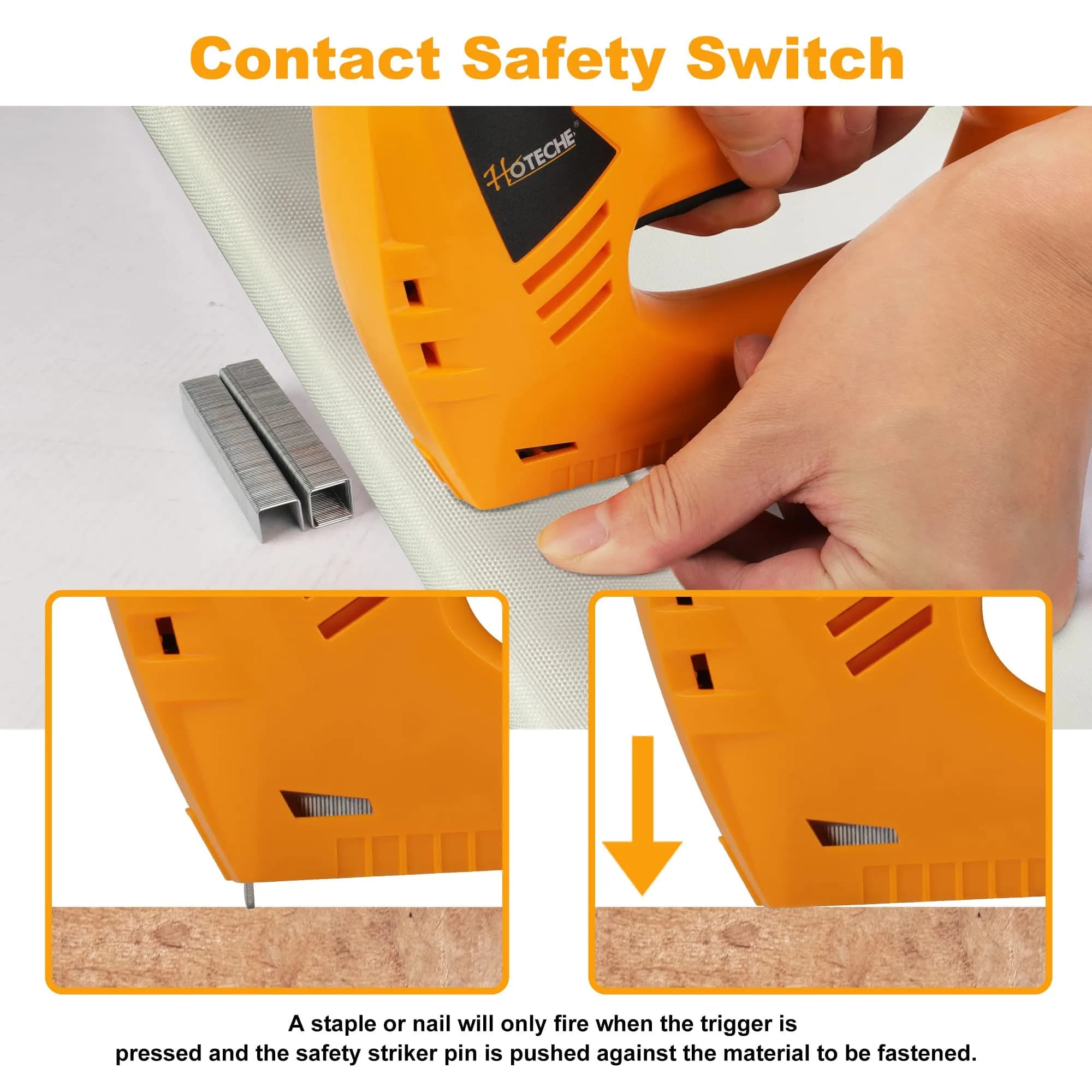 Hoteche Electric Brad Nailer & Stapler - 2-in-1 Power Tool for Woodworking & Upholstery, 15mm Brad Nails & 8-14mm Staples - view 4