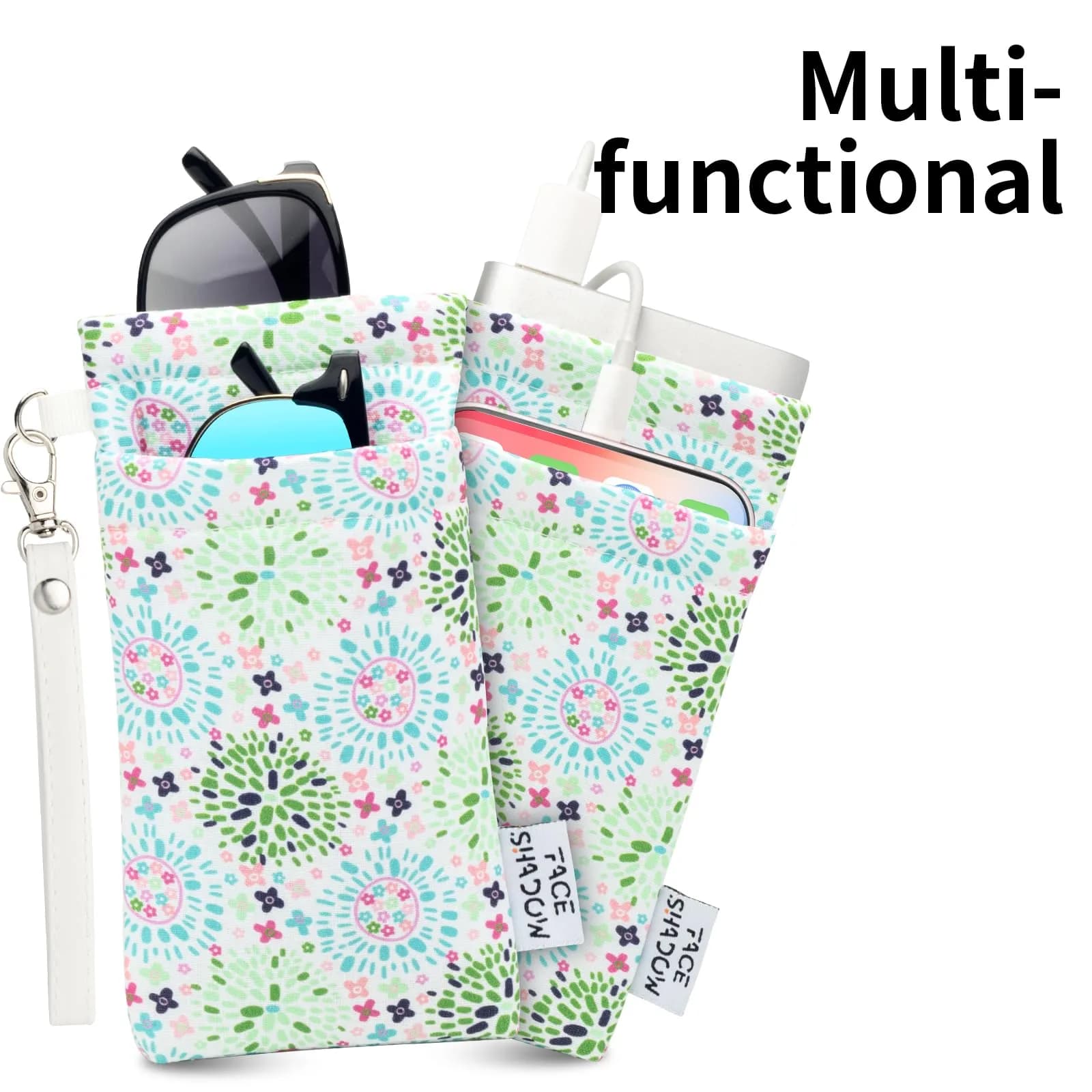 Face Shadow Soft Eyeglass Case with Squeeze Top & Wrist Strap | Fits Two Pairs, Microfiber Lined - view 6