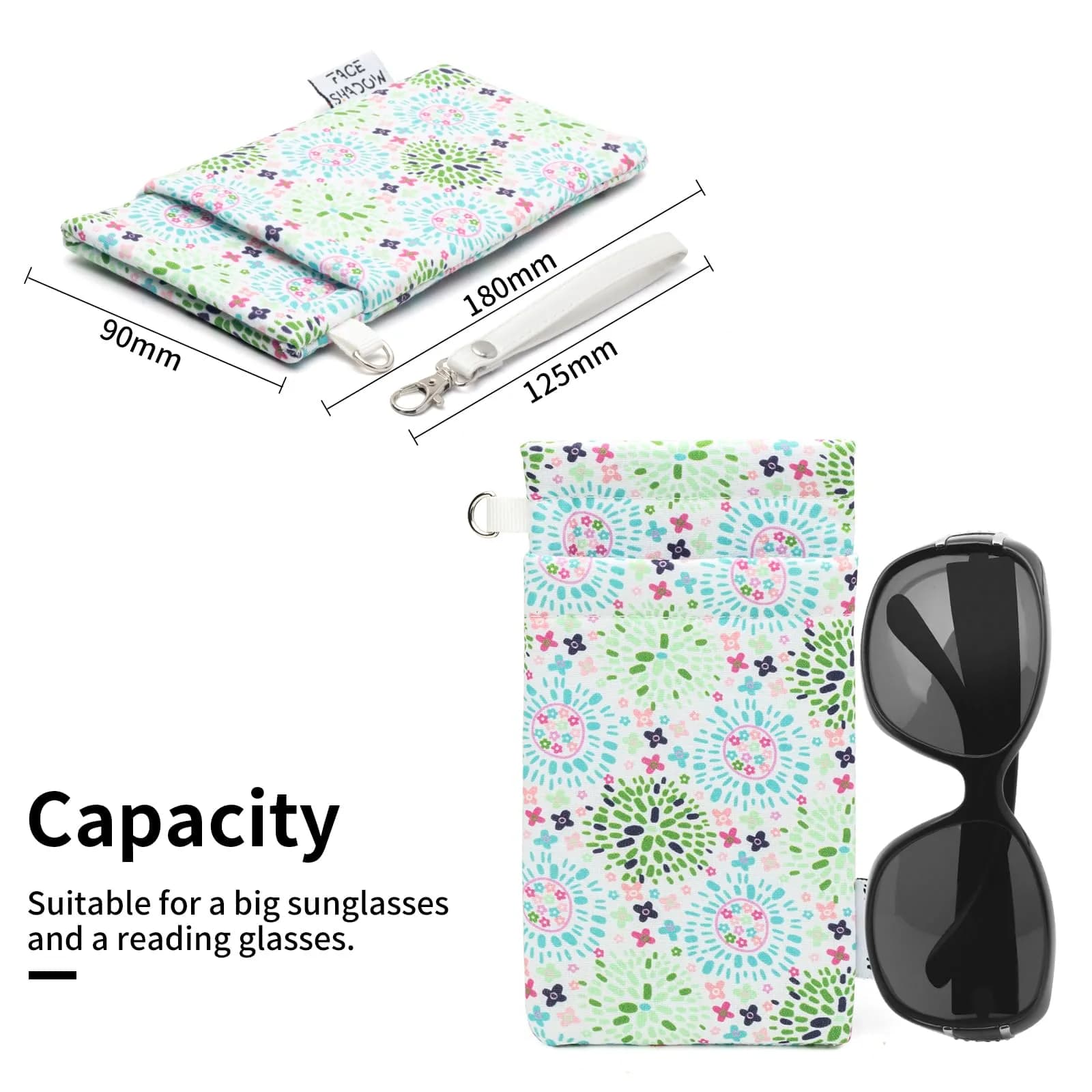 Face Shadow Soft Eyeglass Case with Squeeze Top & Wrist Strap | Fits Two Pairs, Microfiber Lined - view 3