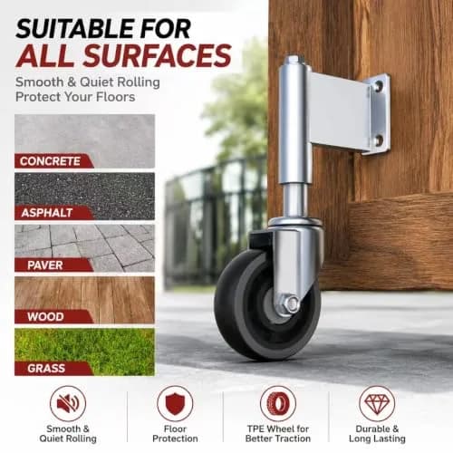 Homhoo Spring Loaded Gate Wheel 10.2cm (4 Inch) 2 Pack | Heavy Duty Steel Swivel Caster for Outdoor Wooden Gates, 330 LBS Load Capacity thumbnail 4