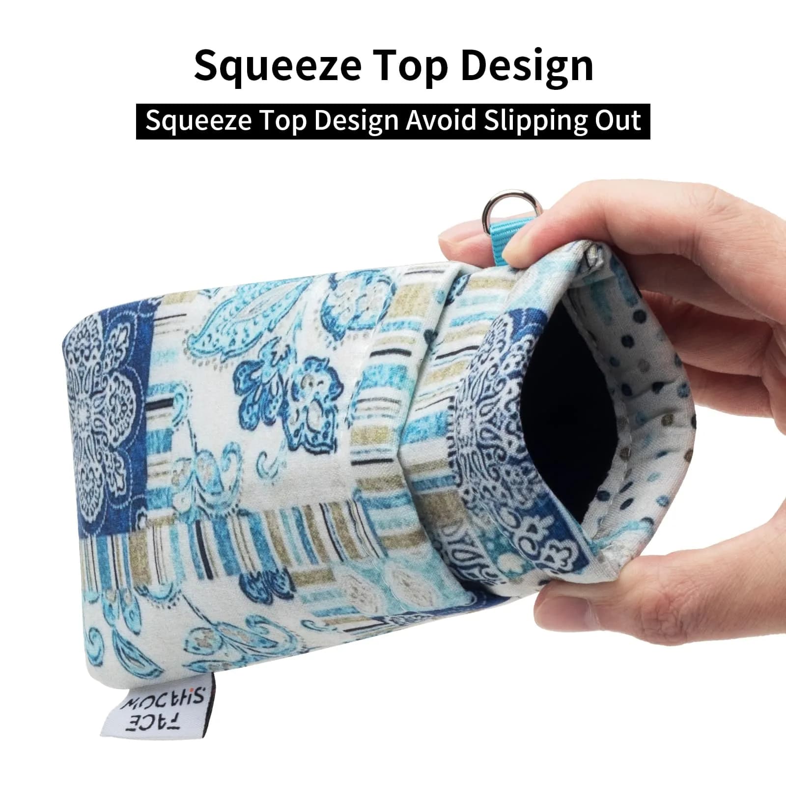 Face Shadow Blue Plant Double Glasses Case with Wrist Strap | Soft Eyeglass Case for Women & Men - view 2