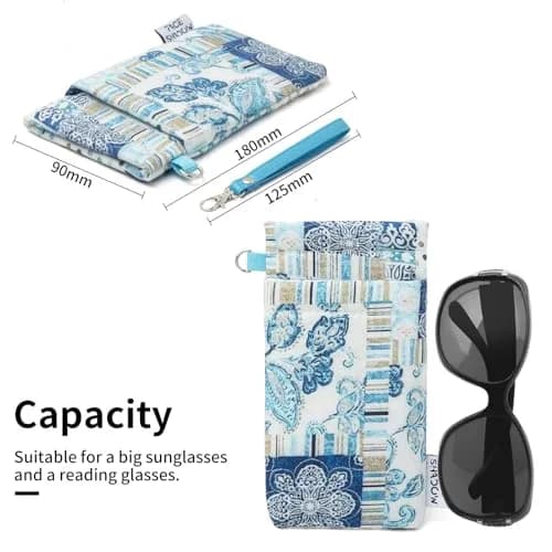 Face Shadow Blue Plant Double Glasses Case with Wrist Strap | Soft Eyeglass Case for Women & Men thumbnail 3