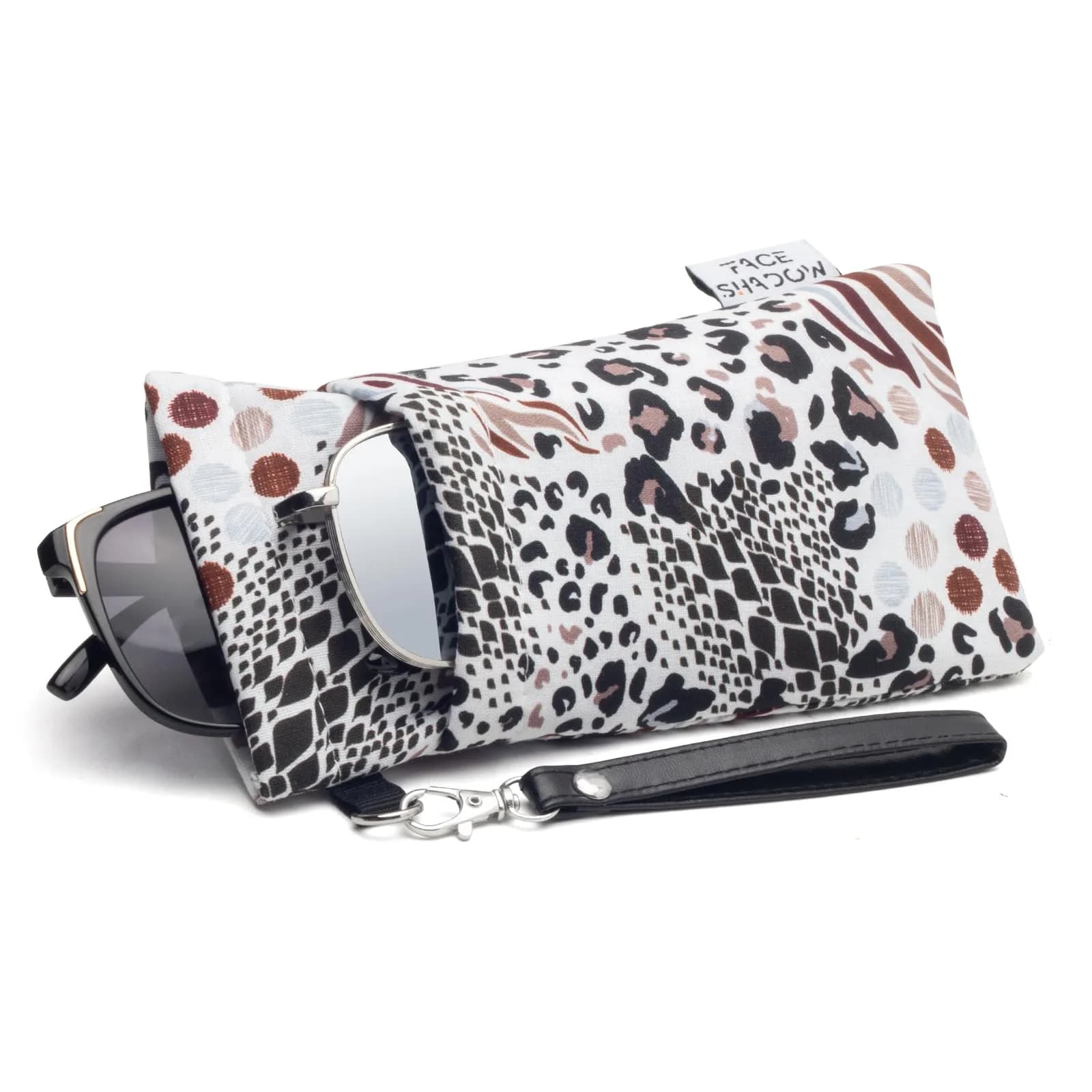 Face Shadow Leopard White Double Eyeglass Pouch - Holds Two Pairs of Glasses - main product image