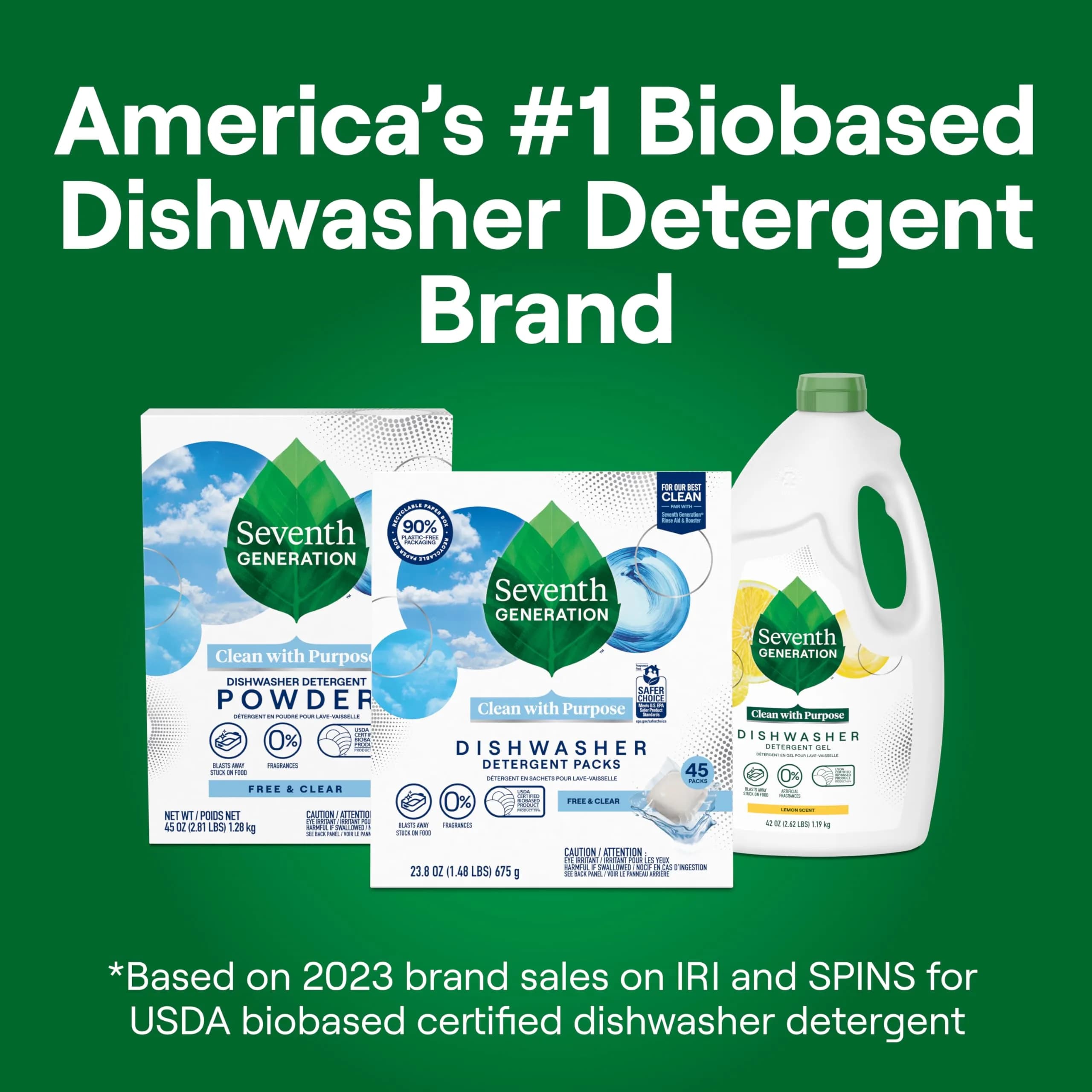 Seventh Generation Free & Clear Dishwasher Detergent Packs 20 Count | USA Imported Unscented Formula - view 4