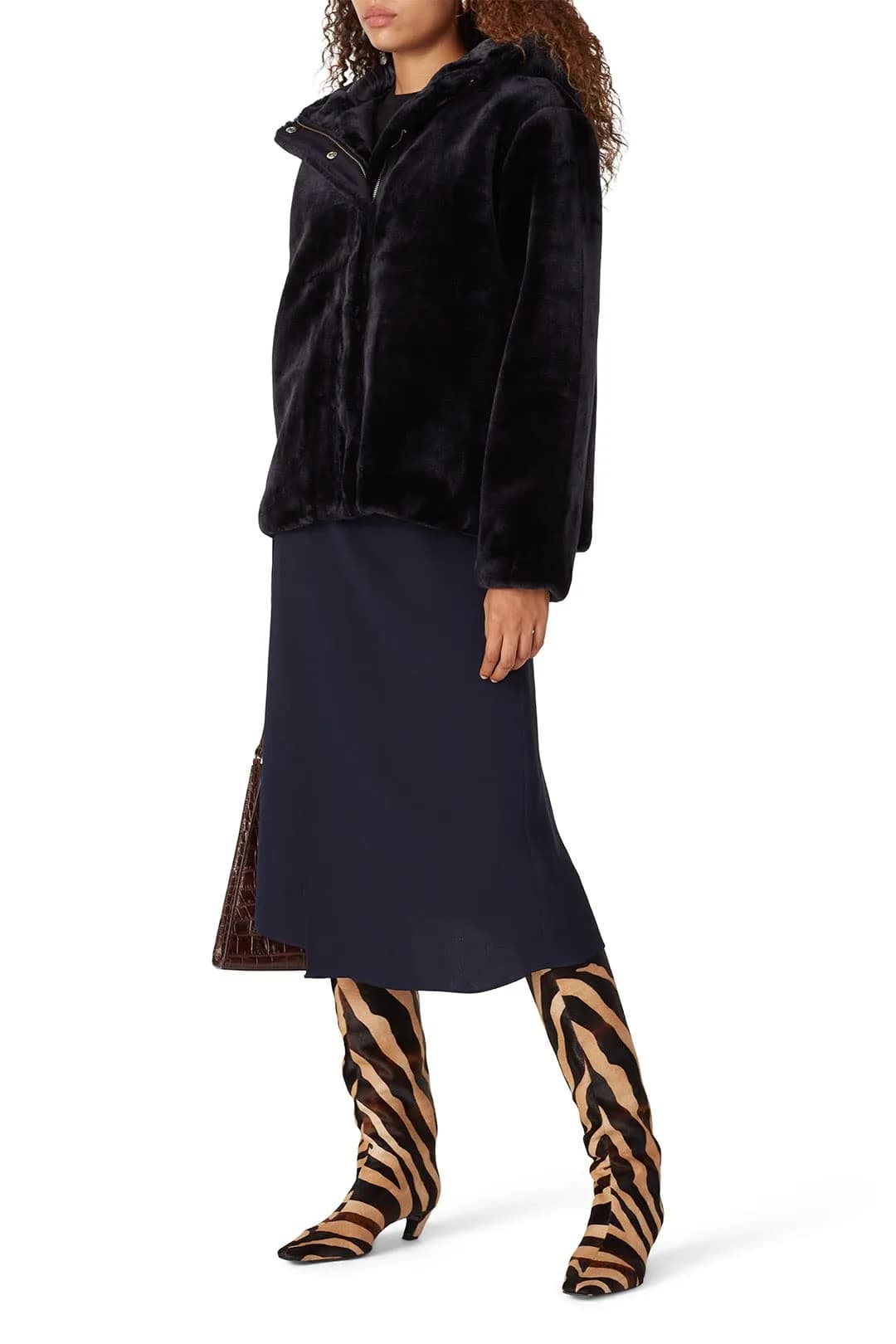 Samsøe Sabal Faux Fur Jacket | Hooded, Blue, Medium | Trendy Pre-Loved Coat - main product image