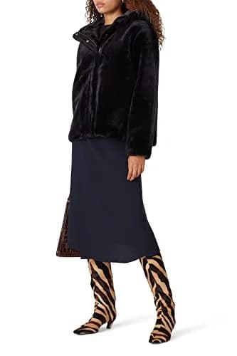 Samsøe Sabal Faux Fur Jacket | Hooded, Blue, Medium | Trendy Pre-Loved Coat thumbnail 1