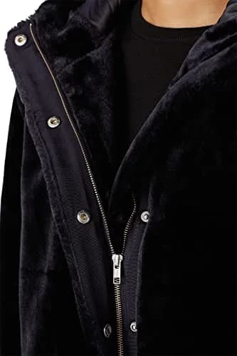 Samsøe Sabal Faux Fur Jacket | Hooded, Blue, Medium | Trendy Pre-Loved Coat thumbnail 5