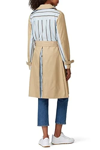 Thakoon Collective Trench Coat 6 | Classic Striped Camel Design, US Import, Loose Fit, 39.5" Length thumbnail 4