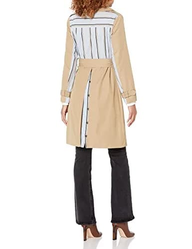 Thakoon Collective Trench Coat 6 | Classic Striped Camel Design, US Import, Loose Fit, 39.5" Length thumbnail 2