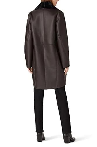 Victor Alfaro Collective Brown Faux Leather Coat Medium | Plush Shawl Collar, Fitted Fit, Fall Season thumbnail 4