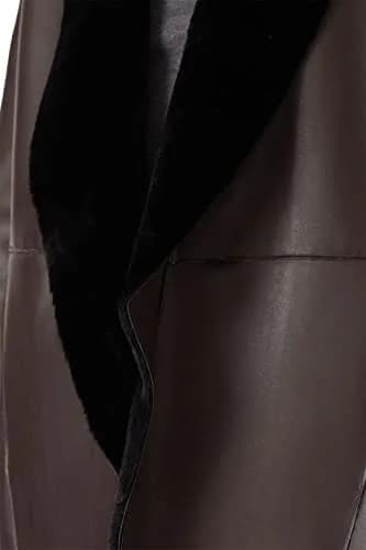 Victor Alfaro Collective Brown Faux Leather Coat Medium | Plush Shawl Collar, Fitted Fit, Fall Season thumbnail 5