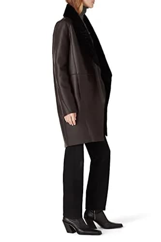 Victor Alfaro Collective Brown Faux Leather Coat Medium | Plush Shawl Collar, Fitted Fit, Fall Season thumbnail 3