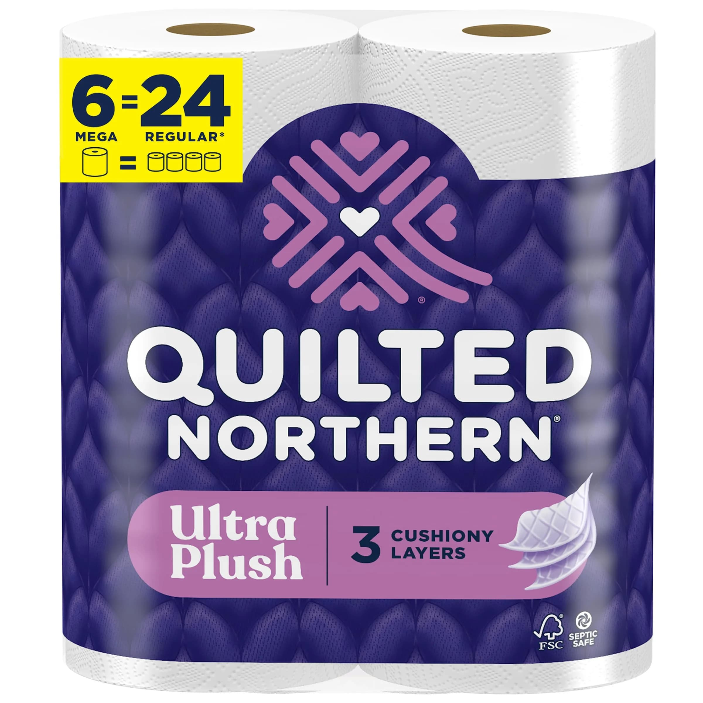 Quilted Northern Ultra Plush Toilet Paper, 6 Mega Rolls (1530 Sheets Total) | 3X Thicker, 3-Ply Soft Toilet Tissue - main product image