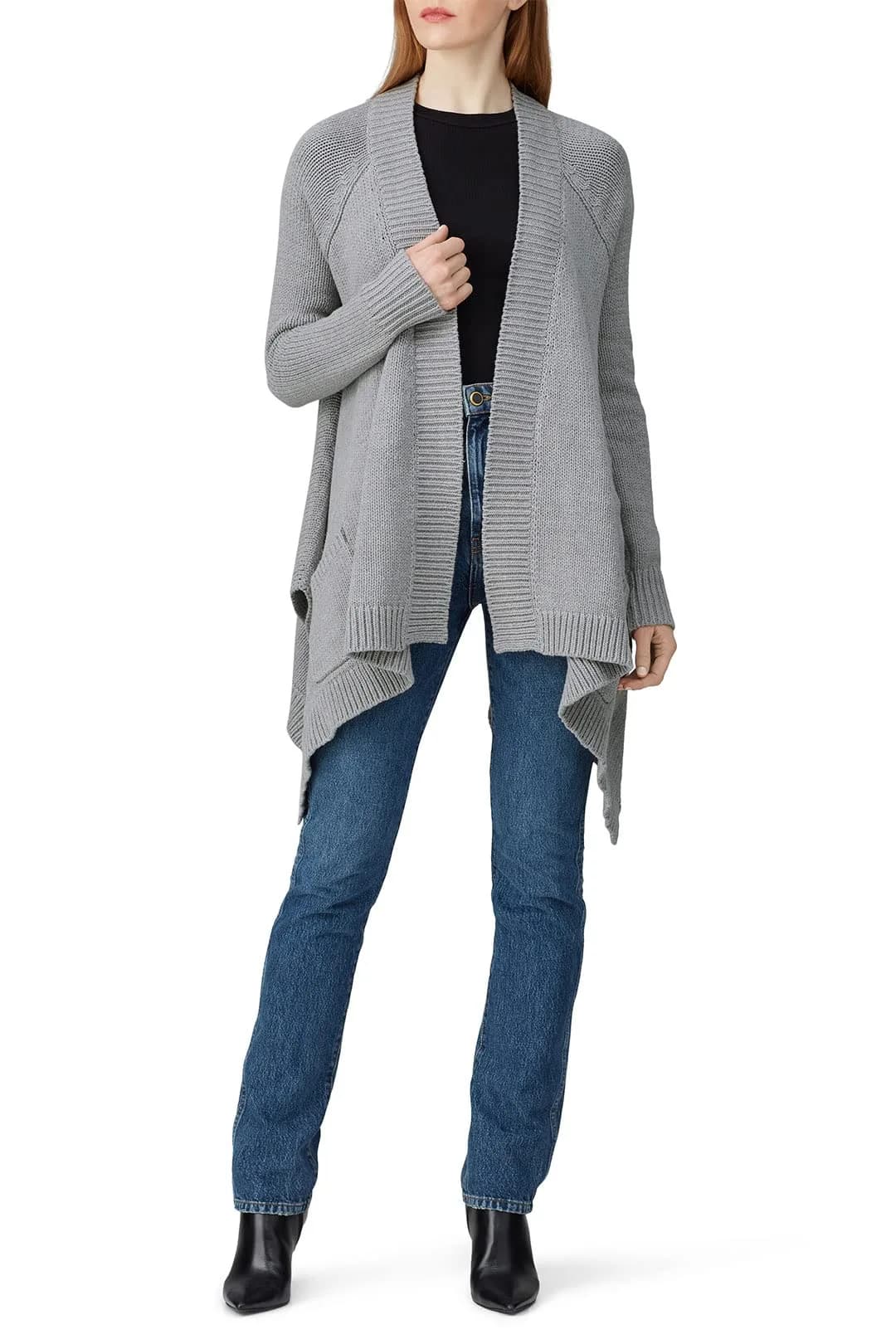 KF/KaufmanFranco Collective Grey Drape Cardigan Large | Open Front, Polyester Blend, Casual Style